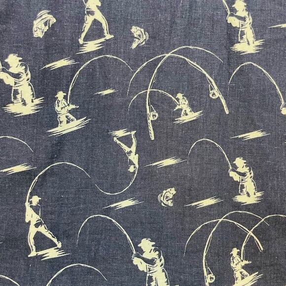 Field & Stream Fly Fishing Patriotic Shirt Mens L Navy Linen Blend Short Sleeve - Picture 8 of 11